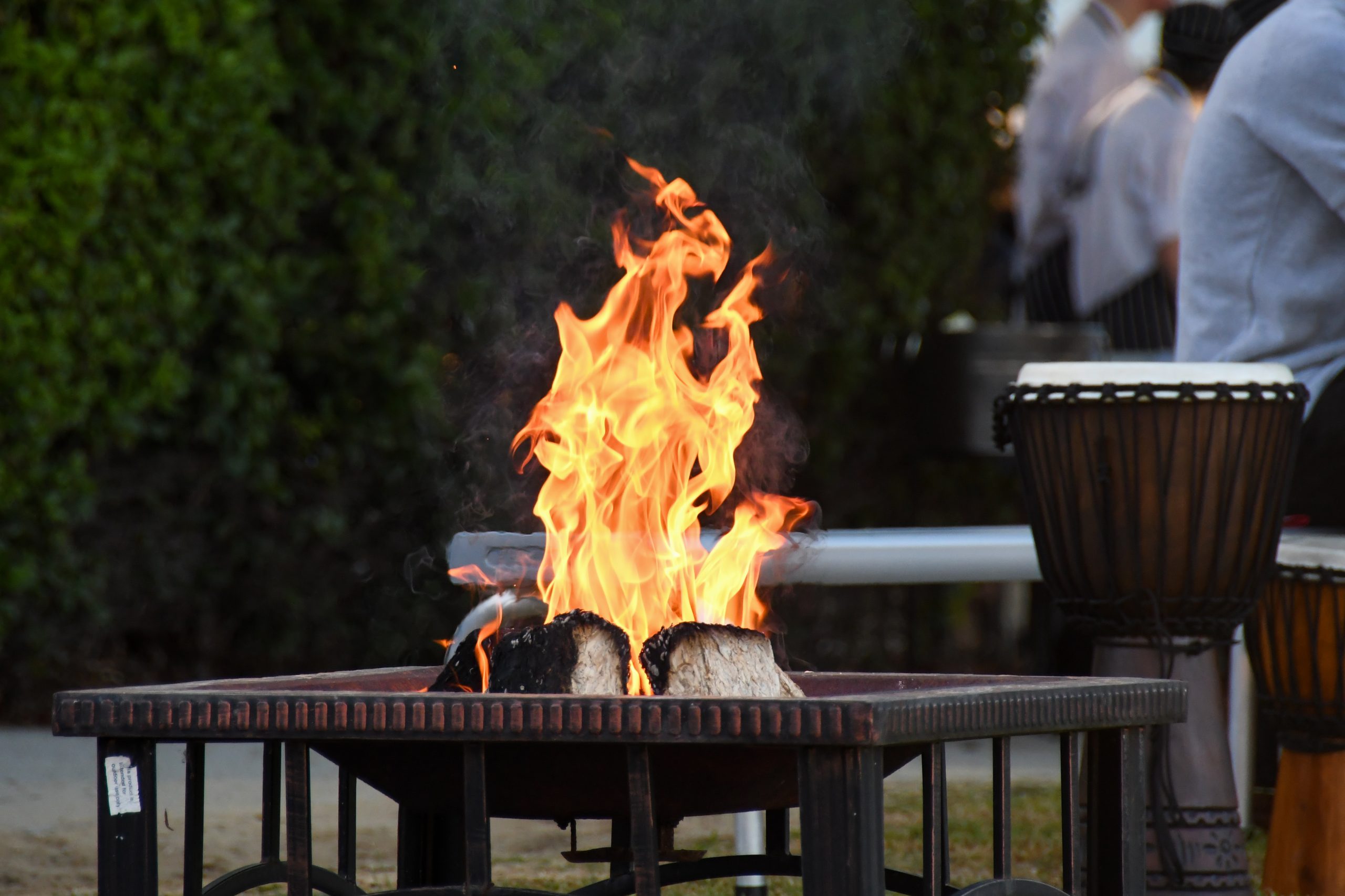 Pictured is a fire pit and drum from The Rite Journey Call and Departure Ceremony.